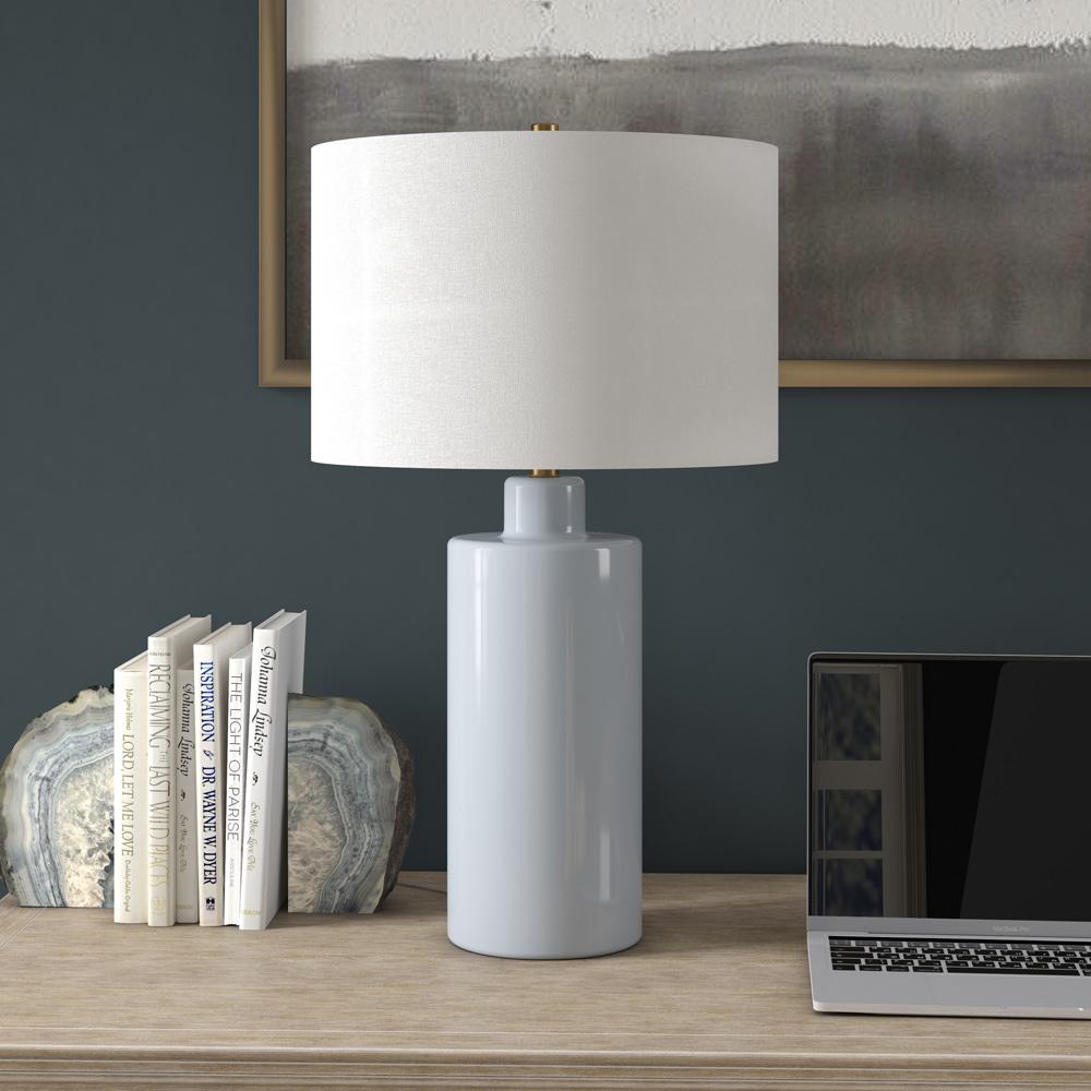 Hudson & Canal - Selina 25in Tall Ceramic Table Lamp with Fabric Shade in Smoky Blue/White - TL2320 veiw 3