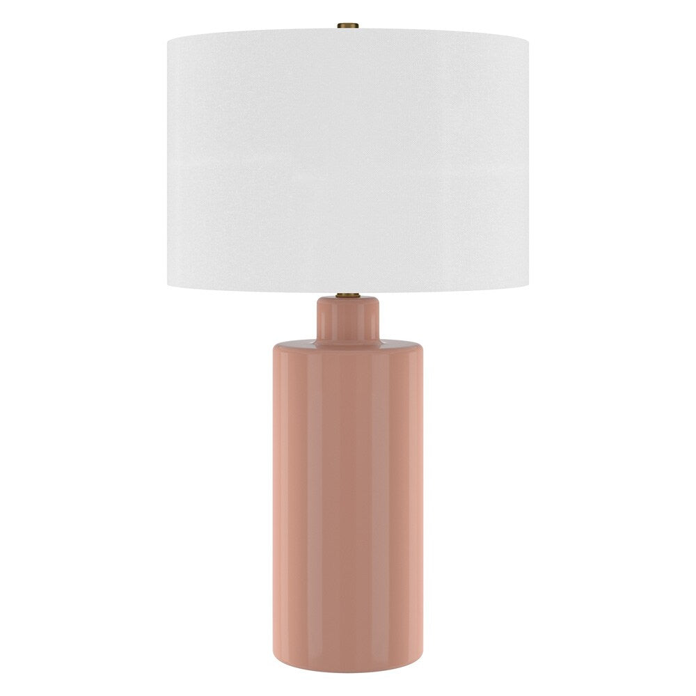 Hudson & Canal - Selina 25in Tall Ceramic Table Lamp with Fabric Shade in Dusty Pink/White - TL2319 veiw 1