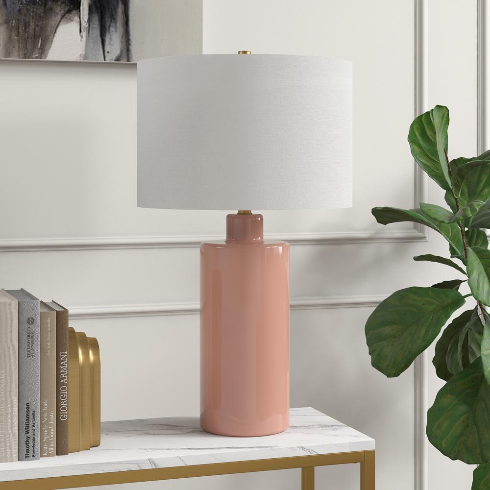 Hudson & Canal - Selina 25in Tall Ceramic Table Lamp with Fabric Shade in Dusty Pink/White - TL2319 veiw 3