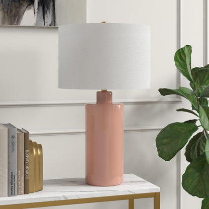 Hudson & Canal - Selina 25in Tall Ceramic Table Lamp with Fabric Shade in Dusty Pink/White - TL2319 veiw 3