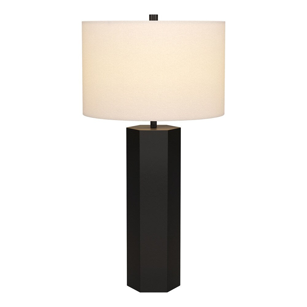 Hudson & Canal - Warren 27.25in Tall Table Lamp with Fabric Shade in Blackened Bronze/White - TL2323 veiw 2