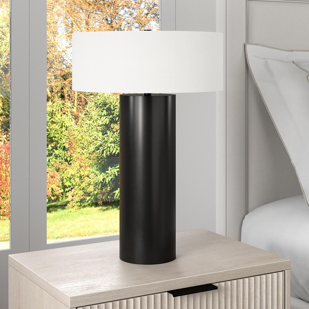 Hudson & Canal - Wells 24in Tall Table Lamp with Fabric Shade in Blackened Bronze/White - TL2349 veiw 3