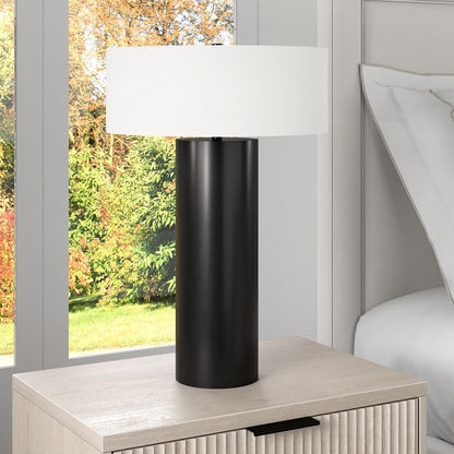 Hudson & Canal - Wells 24in Tall Table Lamp with Fabric Shade in Blackened Bronze/White - TL2349 veiw 3