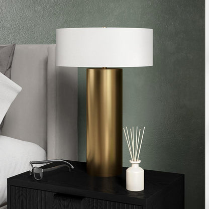 Hudson & Canal - Wells 24in Tall Table Lamp with Fabric Shade in Brass/White - TL2350 veiw 3