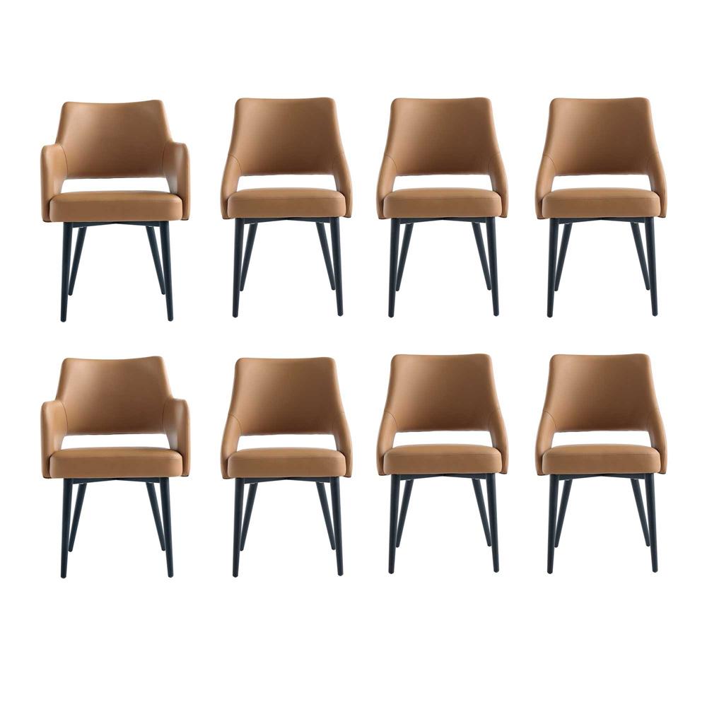 Manhattan Comfort - 8-Piece Tremont Leatherette Dining Chair with Metal Legs in Saddle - 8-DC104-SD veiw 1