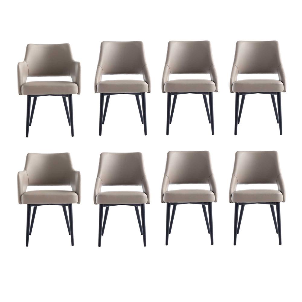 Manhattan Comfort - 8-Piece Tremont Leatherette Dining Chair with Metal Legs in Taupe - 8-DC104-TP veiw 1