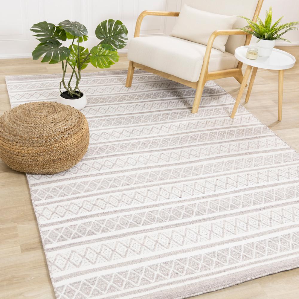 Kalora Interiors - Aspen Grey Cream Striped Diamond Pattern Rug, 53in x 77in - 7215 160230 veiw 2