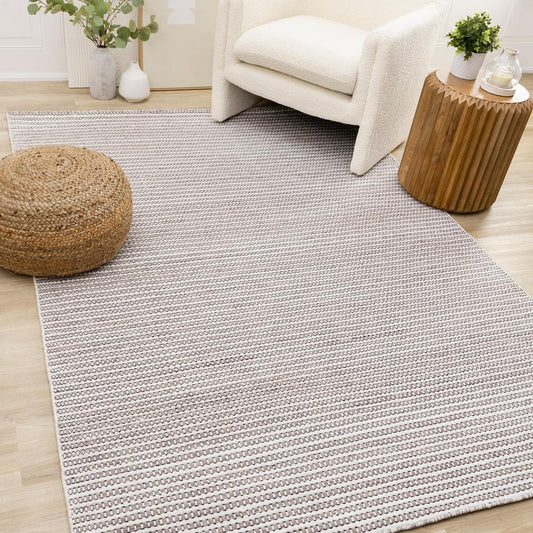 Kalora Interiors - Aspen White Taupe Black Stripe Pattern Woven Rug, 710in x 106in - 7234 240320 veiw 2