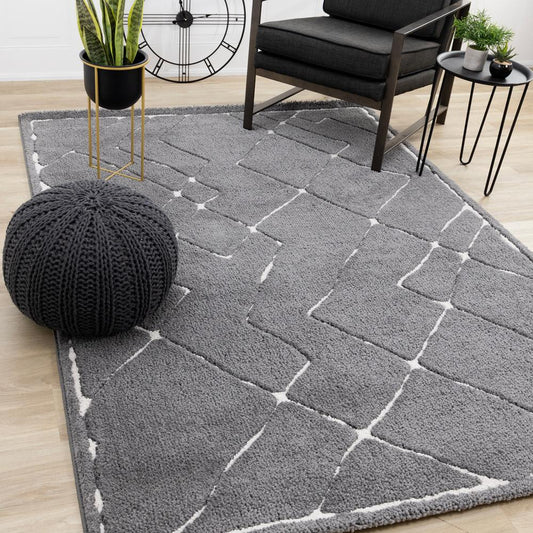 Kalora Interiors - Talia Grey White Broken Lattice Rug, 53in x 77in - 1320/RL26 160230 veiw 2