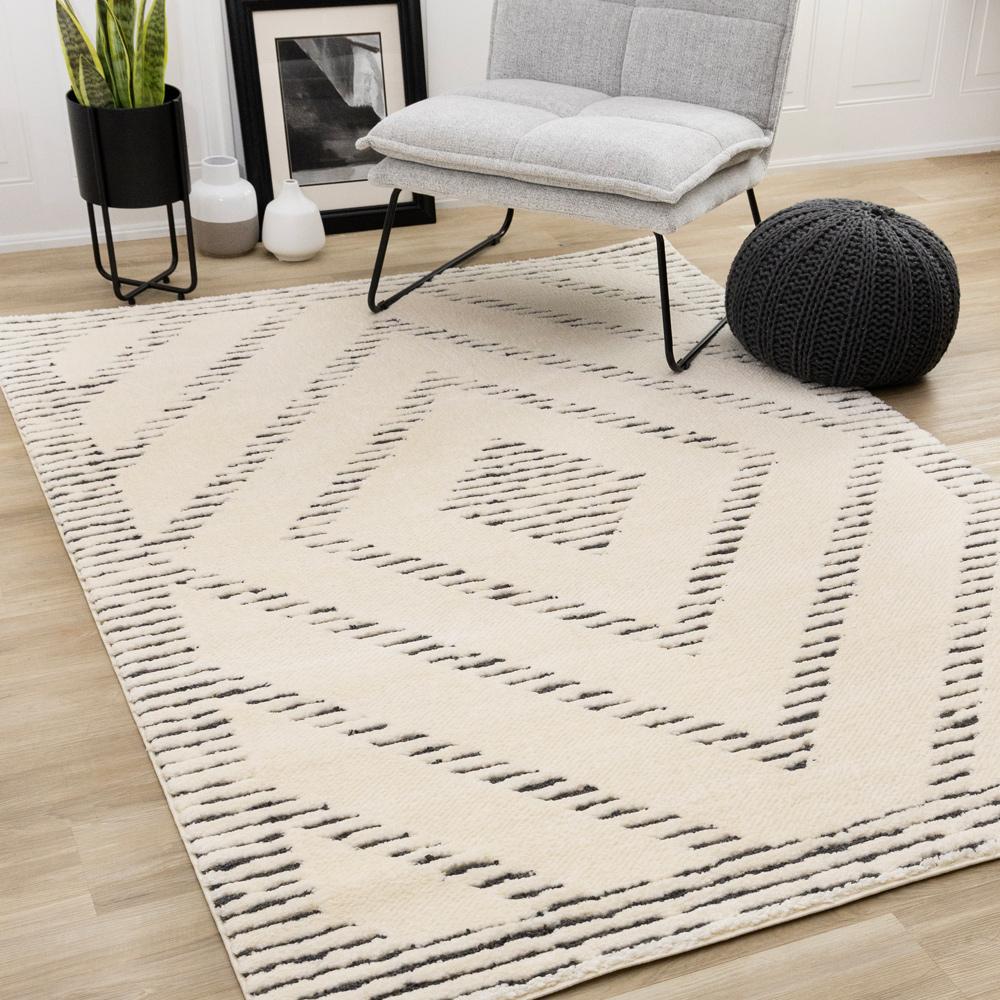 Kalora Interiors - Talia Cream Black Striped Diamond Rug Design, 53in x 77in - 1355/ZD26 160230 veiw 2