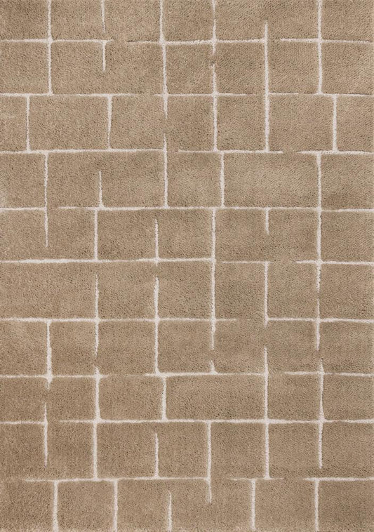 Kalora Interiors - Talia Taupe White Broken Grid Pattern Rug, 53in x 77in - 1360/ZF26 160230 veiw 1