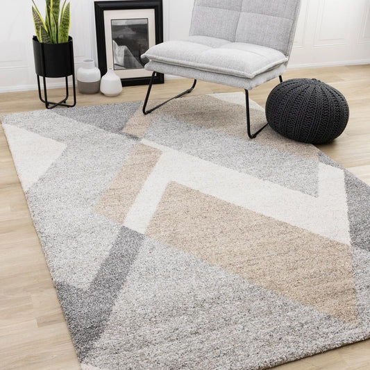Kalora Interiors - Marquis Grey White Beige Abstract Geometric Rug, 710in x 112in - 23314/6262 240340 veiw 2