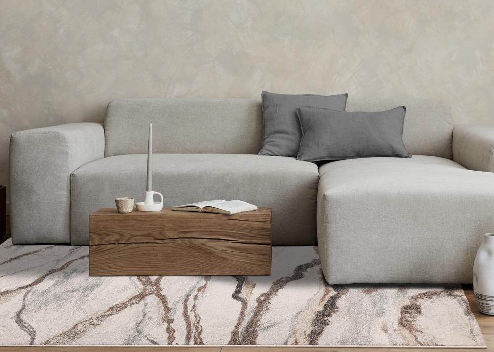 Kalora Interiors - Mae White Grey Orange Veined Marble Design Rug, 53in x 77in - 34068/6262 160230 veiw 3