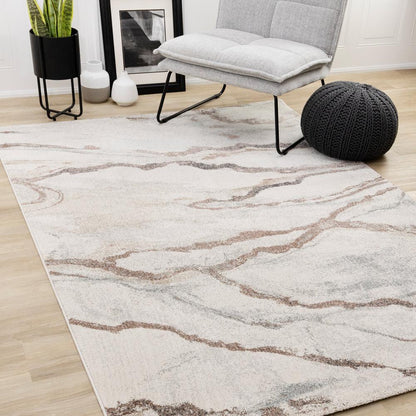 Kalora Interiors - Mae White Grey Orange Veined Marble Design Rug, 710in x 112in - 34068/6262 240340 veiw 2