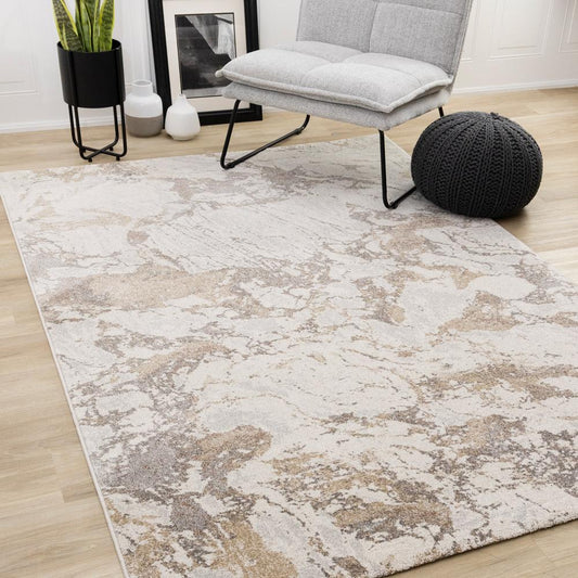 Kalora Interiors - Mae White Grey Beige Marble Design Rug, 53in x 77in - 34082/6282 160230 veiw 2