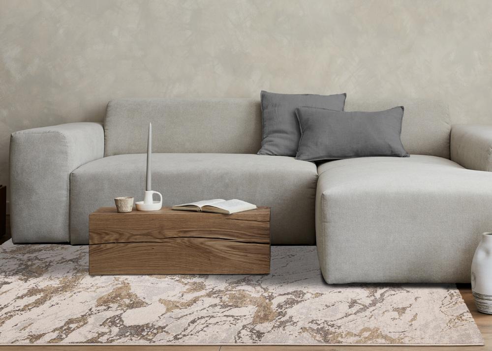Kalora Interiors - Mae White Grey Beige Marble Design Rug, 53in x 77in - 34082/6282 160230 veiw 3