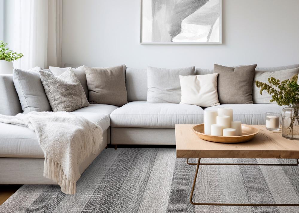 Kalora Interiors - Mae Grey White Taupe Banded Pattern Rug, 710in x 112in - 34105/4262 240340 veiw 3