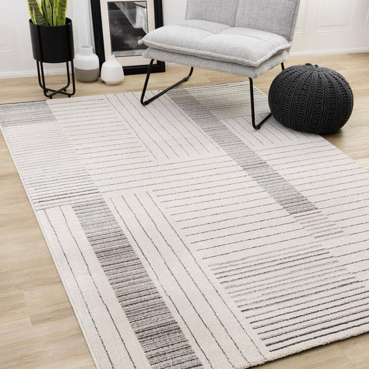 Kalora Interiors - Mae White Black Intricate Line Design Rug, 710in x 112in - 34183/6131 240340 veiw 2