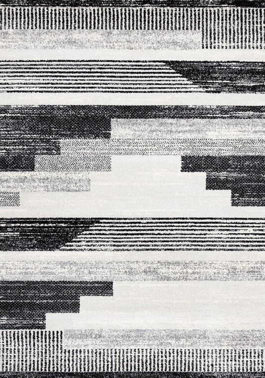 Kalora Interiors - Swift Black White Patterned Lines Rug, 53in x 77in - 5177A/LQ16 160230 veiw 1