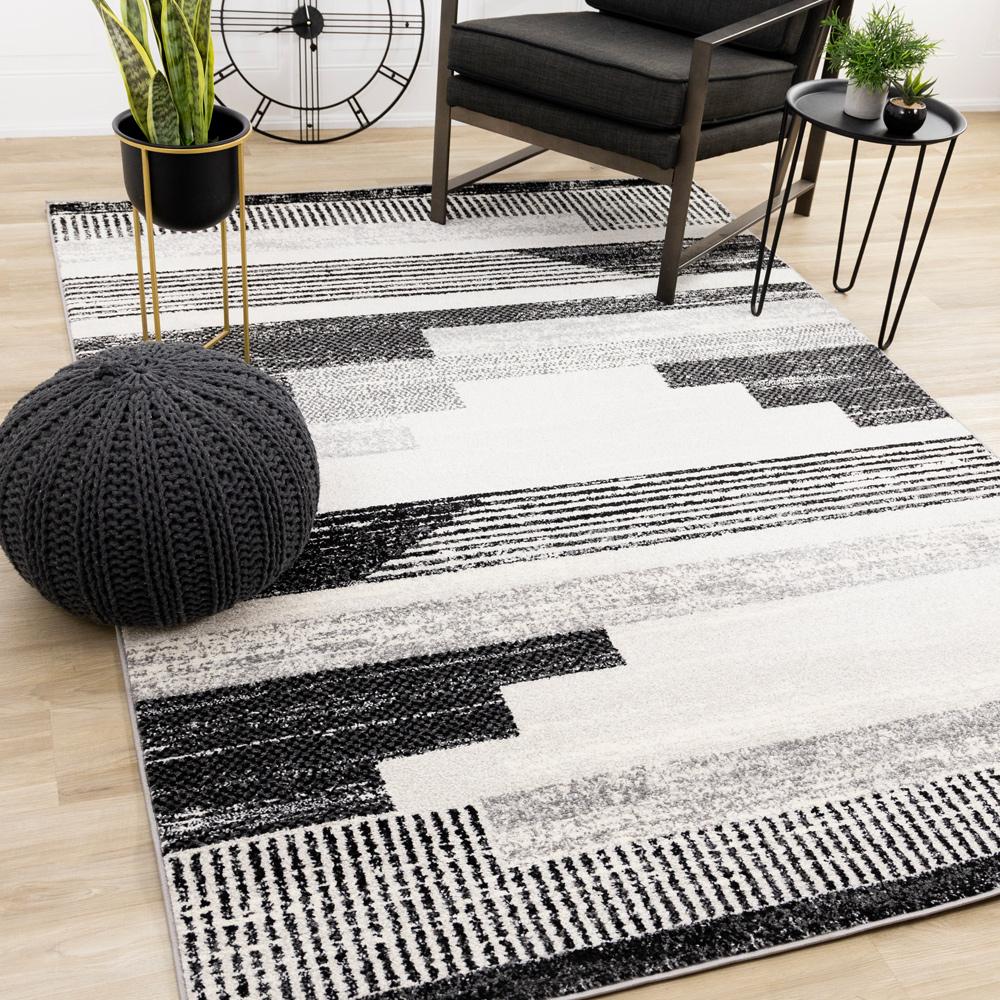 Kalora Interiors - Swift Black White Patterned Lines Rug, 53in x 77in - 5177A/LQ16 160230 veiw 2