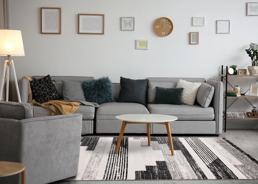 Kalora Interiors - Swift Black White Patterned Lines Rug, 53in x 77in - 5177A/LQ16 160230 veiw 3