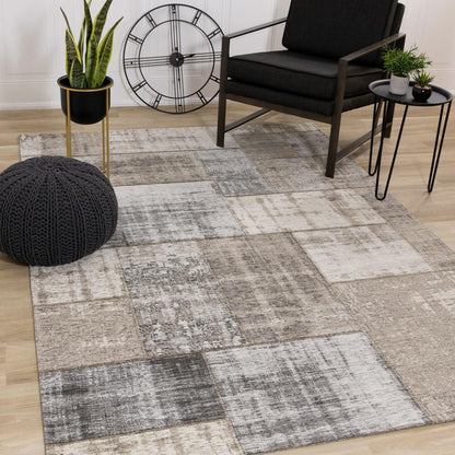 Kalora Interiors - Cathedral Grey Cream Distressed Patchwork Rug, 51in x 77in - 5307/04 155230 veiw 2