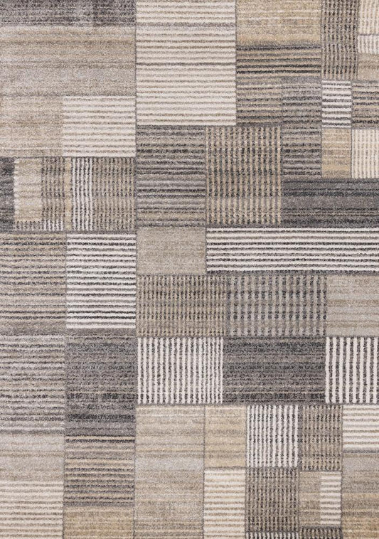 Kalora Interiors - Swift White Grey Beige Striped Blocks Rug, 710in x 106in - 5678/DE62 240320 veiw 1