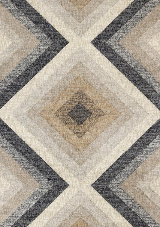 Kalora Interiors - Cora Cream Grey Brown Diamond Design Rug, 710in x 106in - 5685/LM72 240320 veiw 1