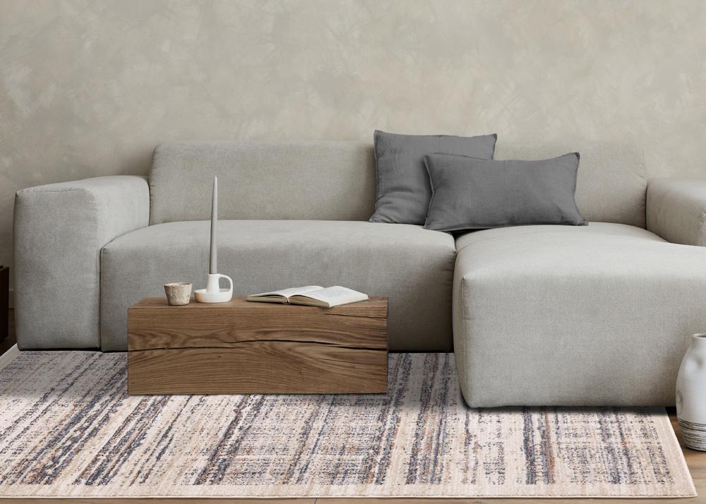 Kalora Interiors - Swift Cream Taupe Distressed Lines Rug, 710in x 106in - 5694/DY12 240320 veiw 3