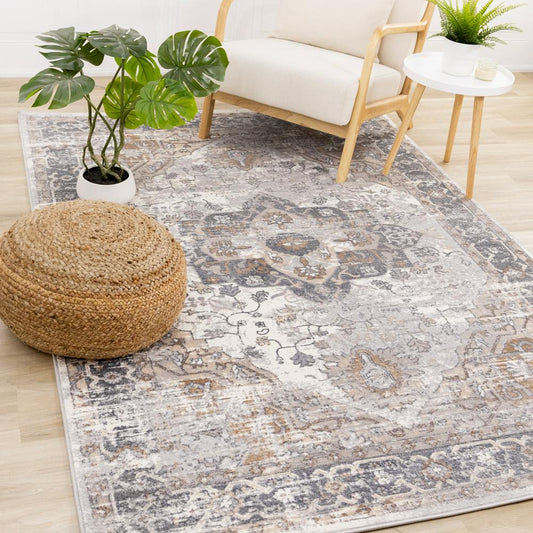 Kalora Interiors - Emory Taupe White Brown Elegant Medallion Rug, 53in x 77in - 5784/A224 160230 veiw 2