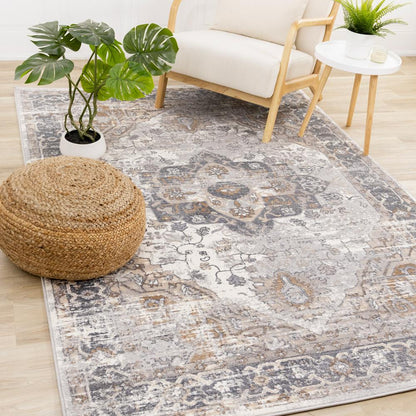 Kalora Interiors - Emory Taupe White Brown Elegant Medallion Rug, 710 x 106 - 5784/A224 240320 veiw 2