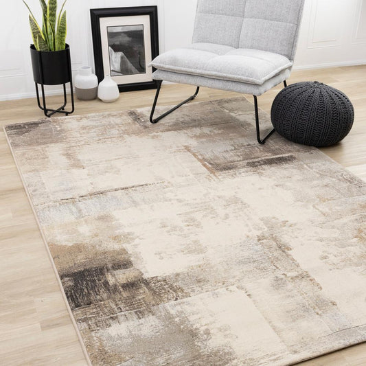 Kalora Interiors - Aurora Cream Brown Black Distressed Rug, 53in x 77in - 63723/6282 160230 veiw 2