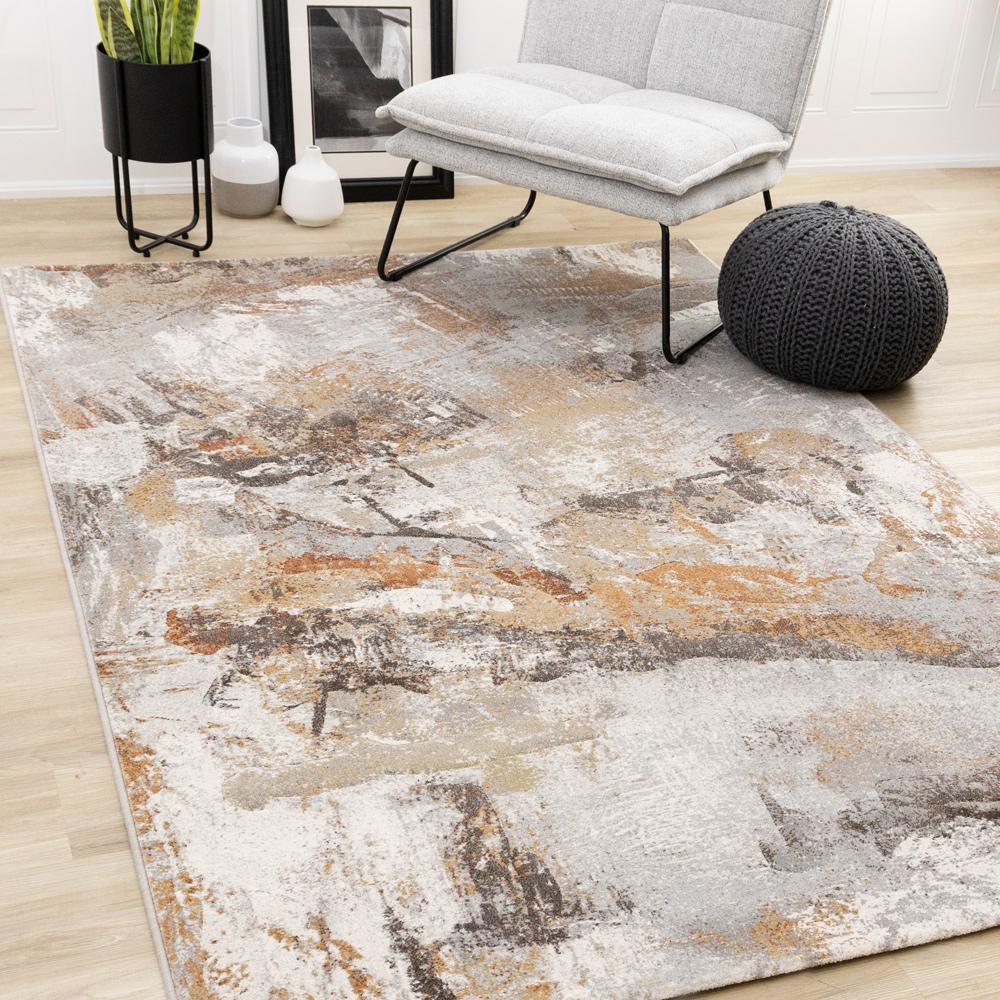 Kalora Interiors - Aurora Grey Orange White Distressed Abstract Rug, 710in x 1010in - 63825/9248 240330 veiw 2