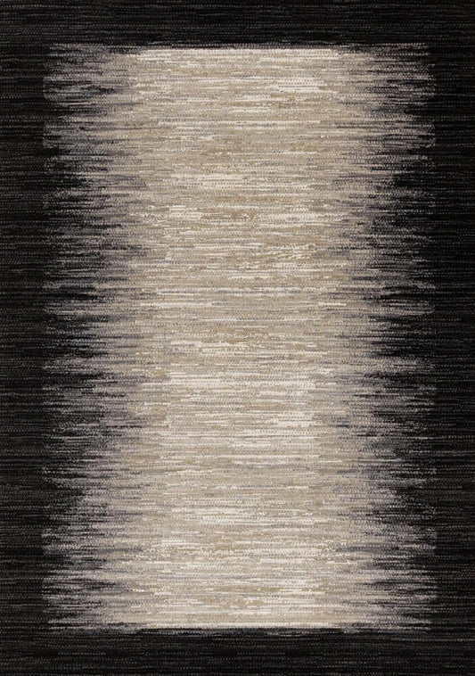 Kalora Interiors - Aurora Black Beige Distressed Sound Wave Border Rug, 53in x 77in - 63856/9293 160230 veiw 1