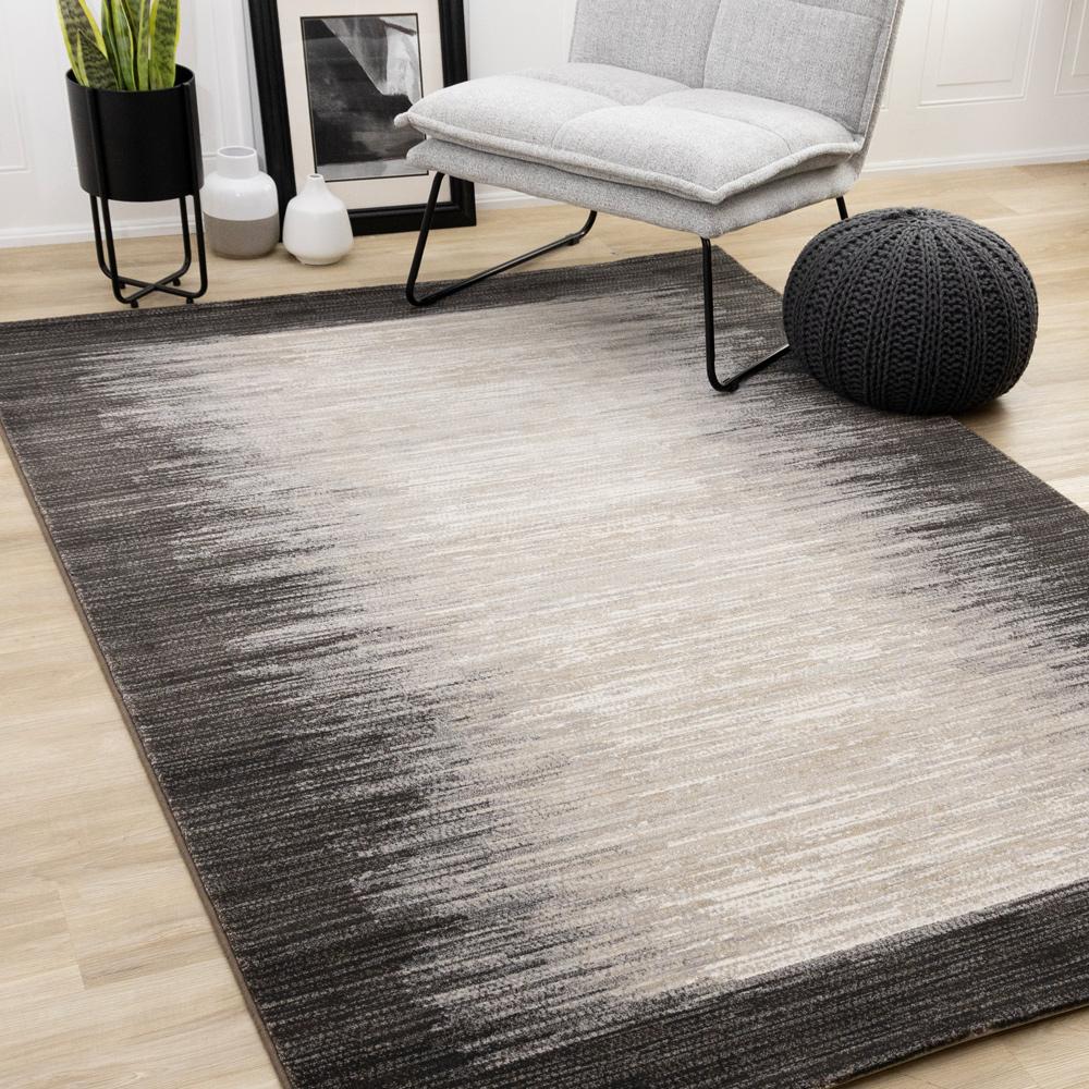 Kalora Interiors - Aurora Black Beige Distressed Sound Wave Border Rug, 53in x 77in - 63856/9293 160230 veiw 2