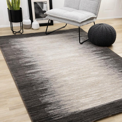 Kalora Interiors - Aurora Black Beige Distressed Sound Wave Border Rug, 53in x 77in - 63856/9293 160230 veiw 2