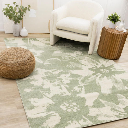 Kalora Interiors - Eclipse Green Cream Floral Rug, 53in x 77in - A033/2434 160230 veiw 2