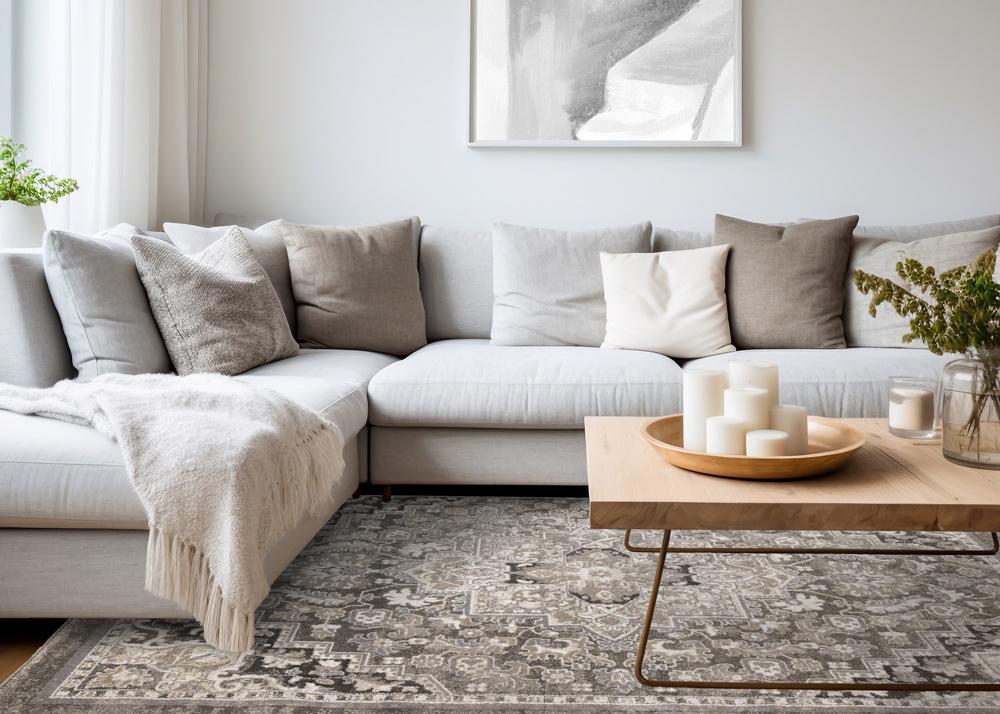 Kalora Interiors - Hayden Taupe White Beige Elegant Classic Border Rug, 53in x 77in - B206/4212 160230 veiw 3