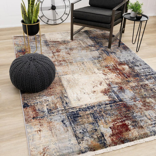 Kalora Interiors - Serene Red Blue Beige Layered Distressed Rug, 53in x 77in - D931/4737 160240 veiw 2