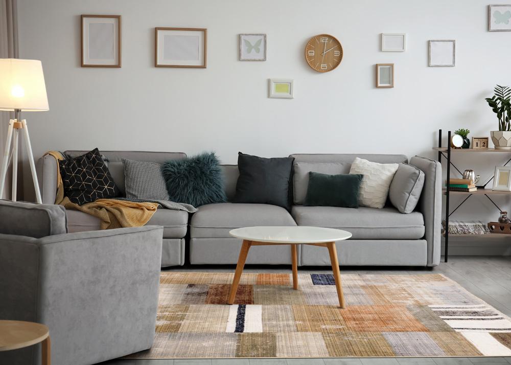 Kalora Interiors - Serene Beige Orange Blue Cream Patchwork Quilt Design Rug, 53in x 710in - D975/4919 160240 veiw 3