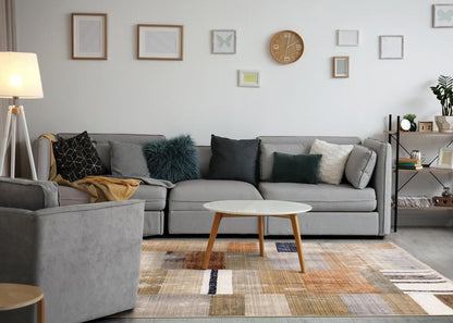 Kalora Interiors - Serene Beige Orange Blue Cream Patchwork Quilt Design Rug, 53in x 710in - D975/4919 160240 veiw 3