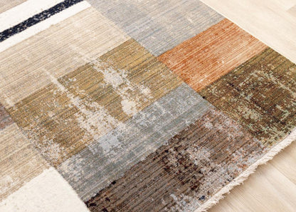 Kalora Interiors - Serene Beige Orange Blue Cream Patchwork Quilt Design Rug, 53in x 710in - D975/4919 160240 veiw 4