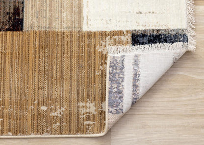 Kalora Interiors - Serene Beige Orange Blue Cream Patchwork Quilt Design Rug, 53in x 710in - D975/4919 160240 veiw 5