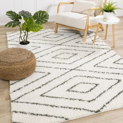 Kalora Interiors - Pascal Cream Green Geometric Shag Rug, 710in x 106in - E884/1121 240320 veiw 2