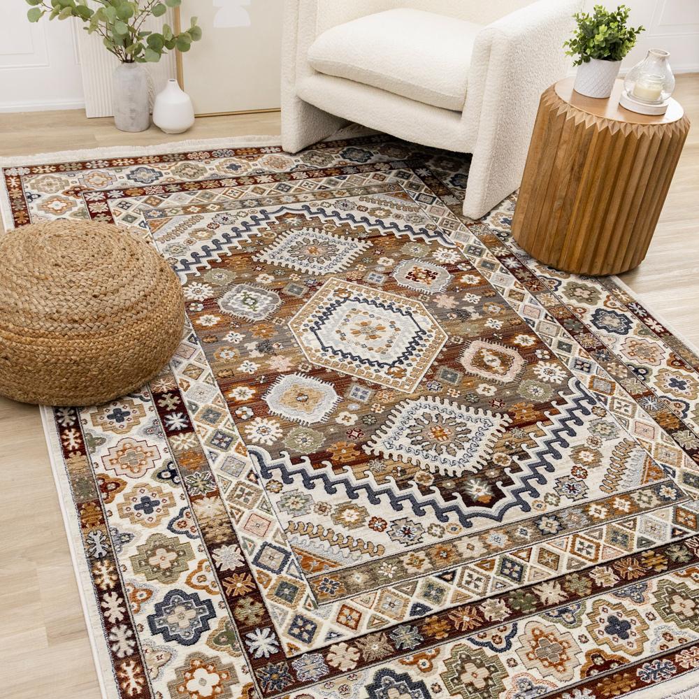 Kalora Interiors - Samira Cream Red Orange Traditional Classic Border Rug, 53in x 710in - F027/4494 160240 veiw 2