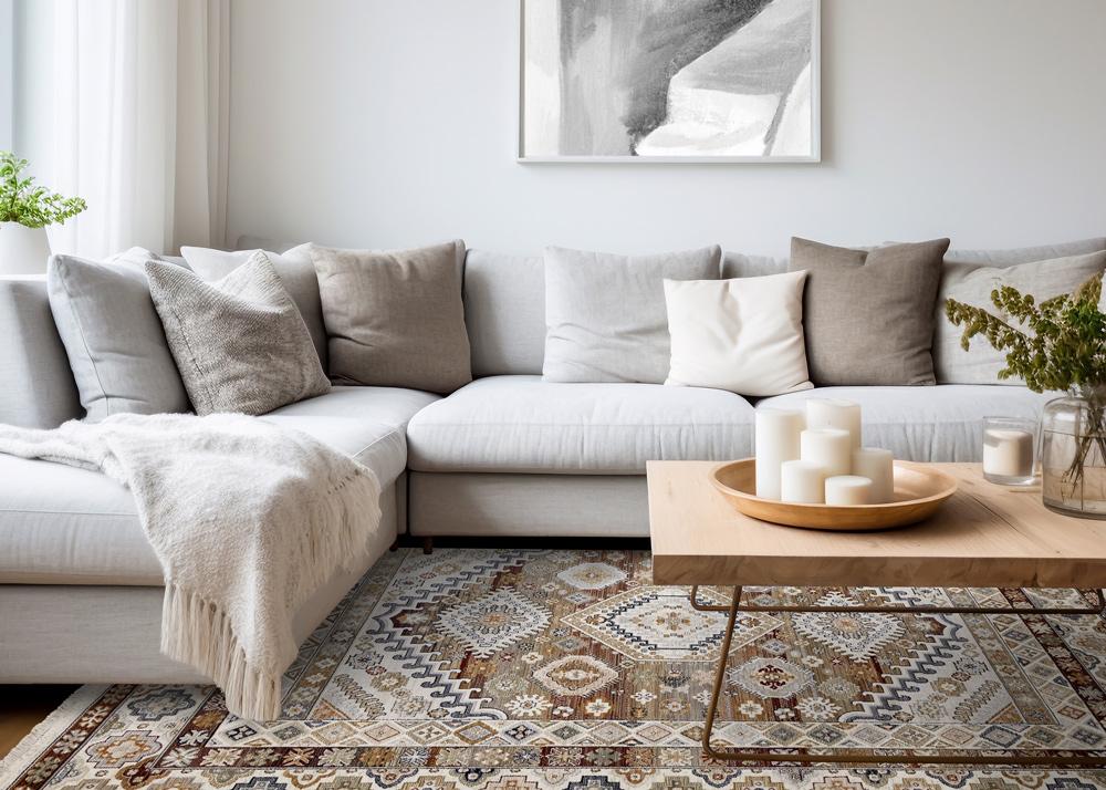 Kalora Interiors - Samira Cream Red Orange Traditional Classic Border Rug, 710in x 102in - F027/4494 240310 veiw 3