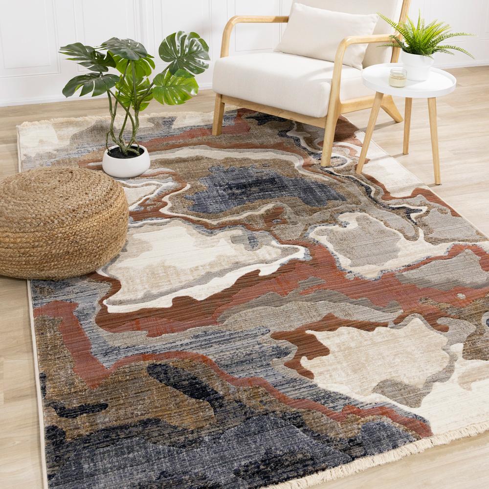 Kalora Interiors - Samira Beige Brown Blue Acrylic Pour Rug, 710in x 102in - F045/4979 240310 veiw 2