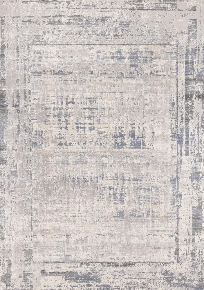 Kalora Interiors - Luca Grey White Blue Distressed Border Rug, 53in x 77in - F113/0454 160230 veiw 1