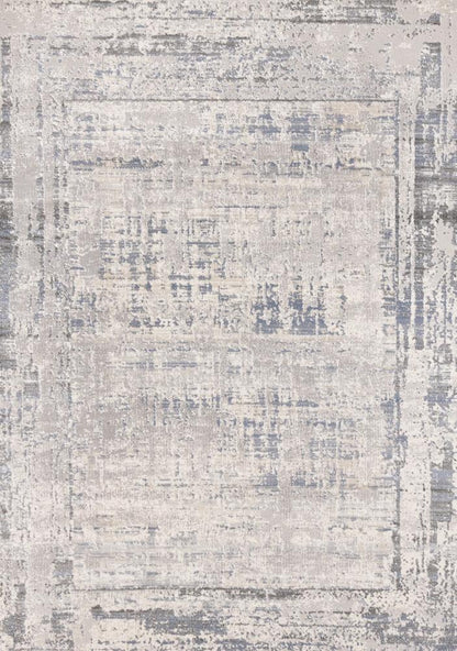 Kalora Interiors - Luca Grey White Blue Distressed Border Rug, 53in x 77in - F113/0454 160230 veiw 1