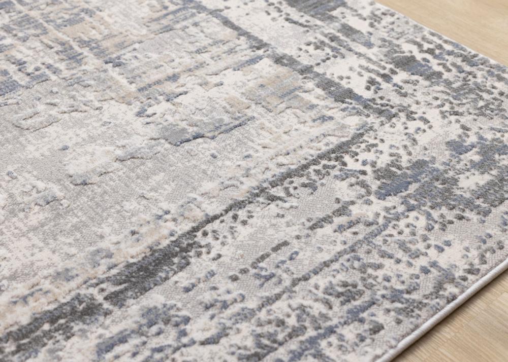 Kalora Interiors - Luca Grey White Blue Distressed Border Rug, 53in x 77in - F113/0454 160230 veiw 4
